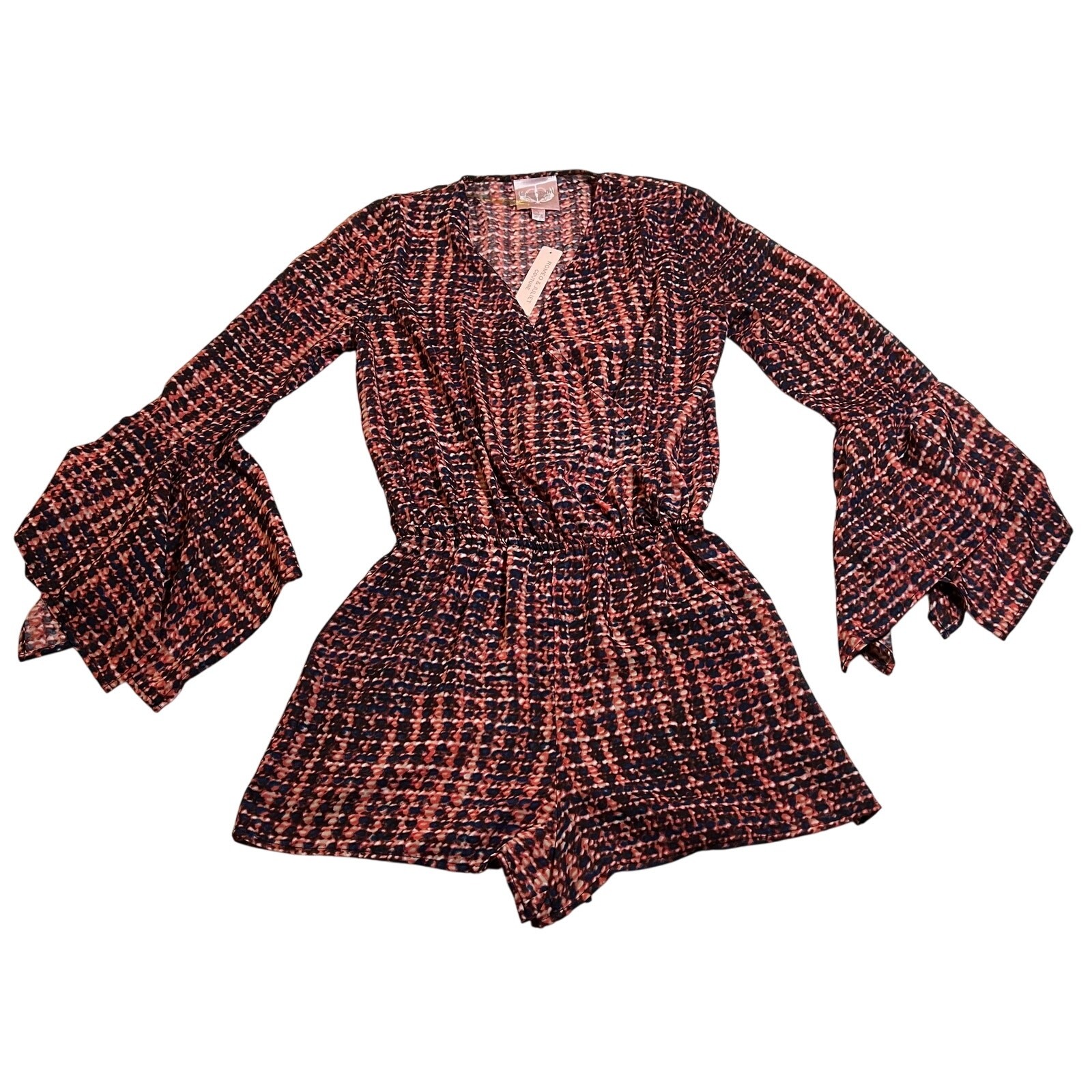 Romeo & Juliet Couture V-Neck Bell Sleeve Colorful Romper Size Small NEW Hippie