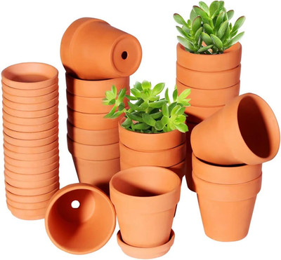 3 Inch Terracotta Pots with Saucer-20 Pack，Cactus Terra Cotta Flower Pots with D