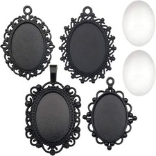 All 32Pcs 16 Sets 18X25Mm Enamel Black Oval Blank Bezel Pendant Trays Base Cabo