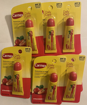 Lot Of 12 Pieces Of Carmex Strawberry Lip Balm Mois .35 OZ External Analgesic