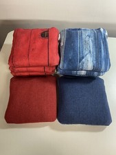 set of 8 Cornhole Pro Bags stick n slide red and blue wood grain