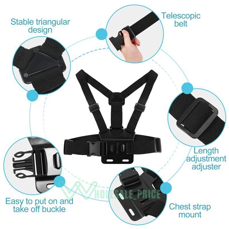 Arnés de montaje en el pecho, soporte de cuerpo compatible con cámara  deportiva, teléfono celular, soporte de clip ajustable para teléfono con  correa