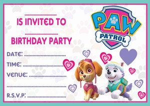 paw patrol skye everest birthday party invitations invites childrens party invations