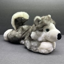 AURORA WORLD FLOPSIES 14 WOLF HUSKY BEANBAG STUFFED ANIMAL PLUSH GREY WHITE