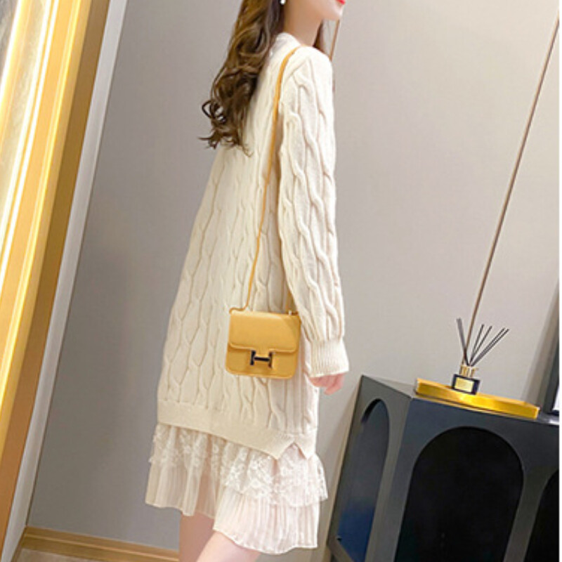 Casual Chic Women Lace Splicing Sweater Solid Pullover Knitted Loose Sweater Elegant Tops main image 1