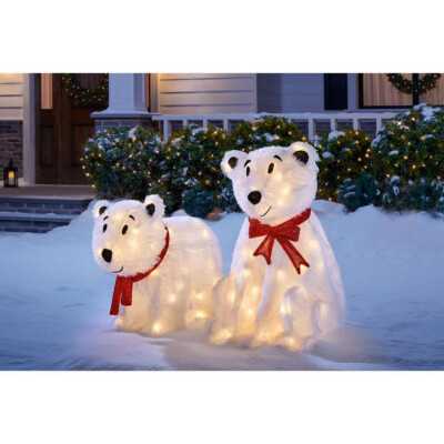 OUTDOOR POLAR BEAR Christmas Yard Decoration White LED Lights Set of 2 ...