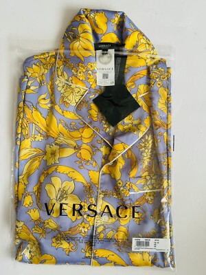 VERSACE - Damen Hemd gelb - lila Pyjama, Gr. 1 Knopfverschluss