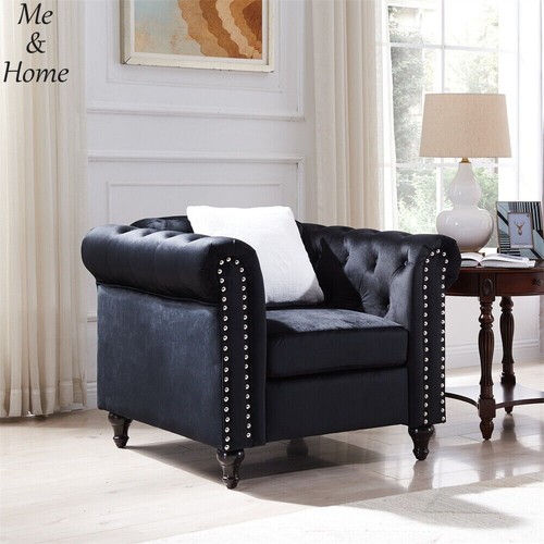 1+2+3 Seat Velvet Sofa Set w/ 5 Pillow Armchair Couch Loveseat Living Room Black - Picture 17 of 24