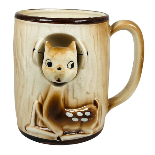 Vintage Anthropomorphic Ceramic Bobblehead Deer Japan Coffee Hot Cocoa Mug - Picture 2 of 8