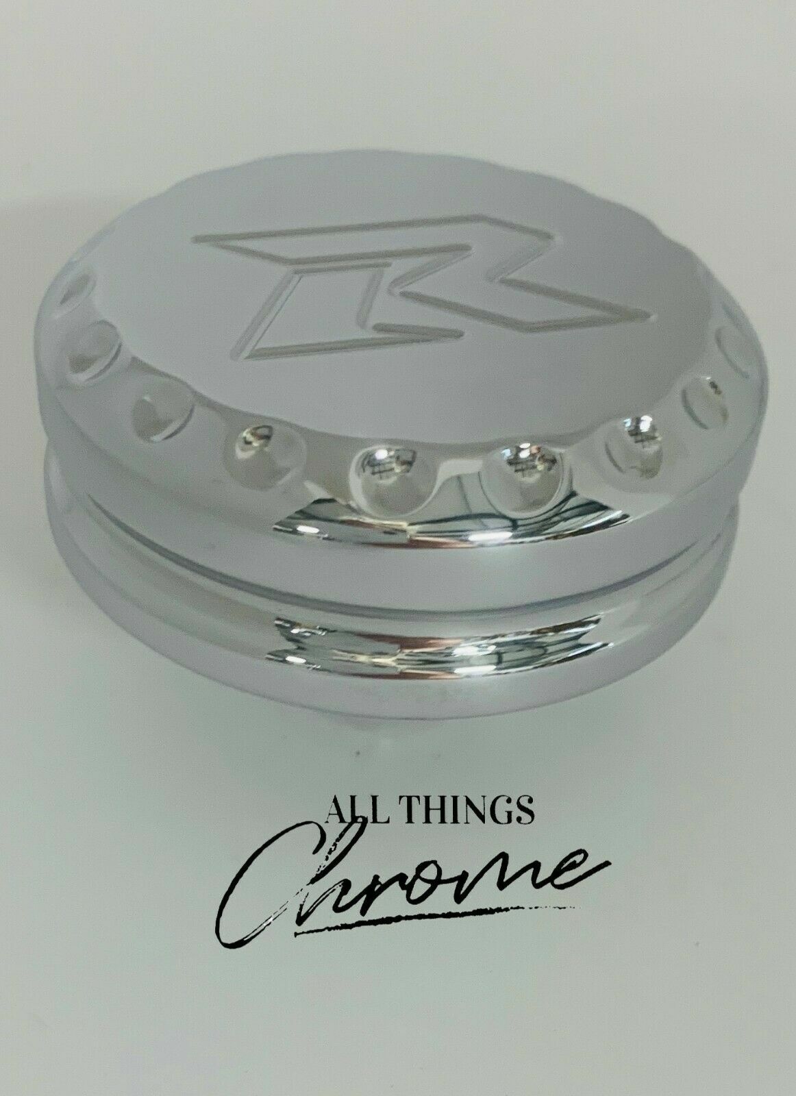 GSXR CHROME DIAMOND CUT "R" ENGRAVED YOKE PLUG CAP 09-20 SUZUKI GSXR1000