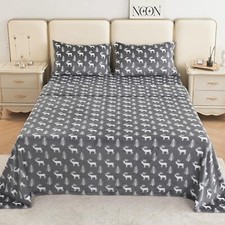 Flannel Bed Sheet Set Deep Pocket Double Micro Fleece 4 Pcs Sheets Plain
