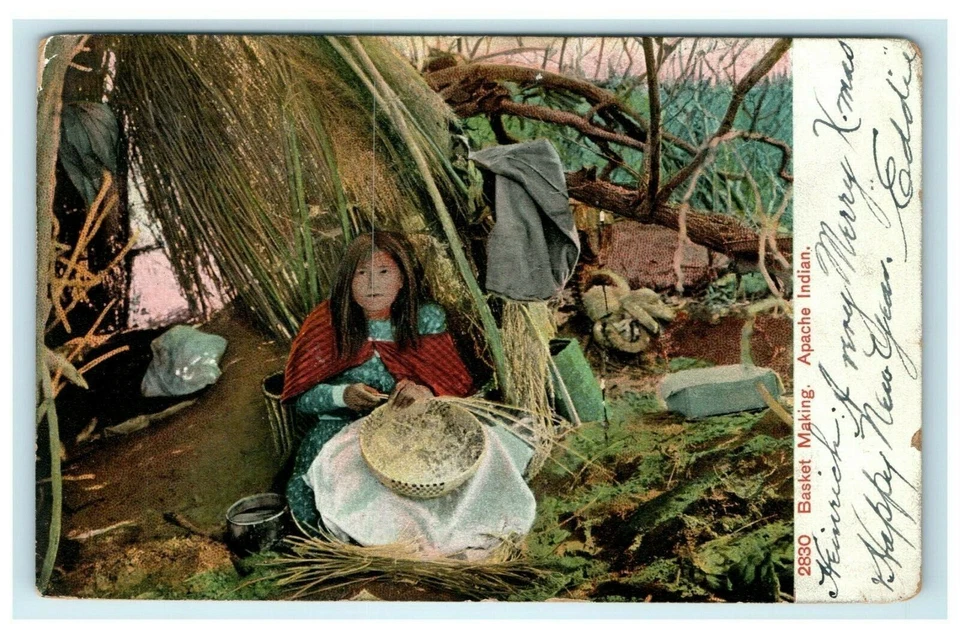 Postal de 1907 para hacer canastas Apache indio nativo americano Phoenix Arizona AZ Foto 3 de 3