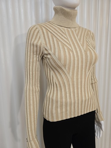 New DKNY Women's Ivory Printed Turtleneck Ribbed Long-Sleeve Sweater Size S. - Picture 17 of 24