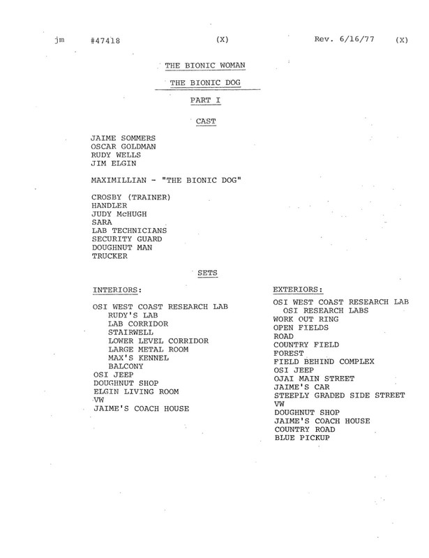 Classic Script The Bionic Woman The Bionic Dog-1 Richard Anderson Notes (copy)