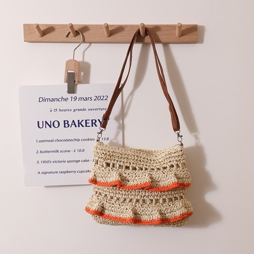 Straw Woven Summer Beach Straw-Woven Bag Square Shape Ruffle Woven Bag - Picture 15 of 15