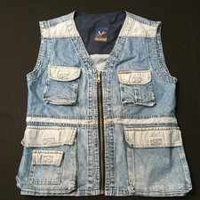 #nn Milajerd Denim Vest Collarless Utility Washed Blue, V-neck Outwear Casual L