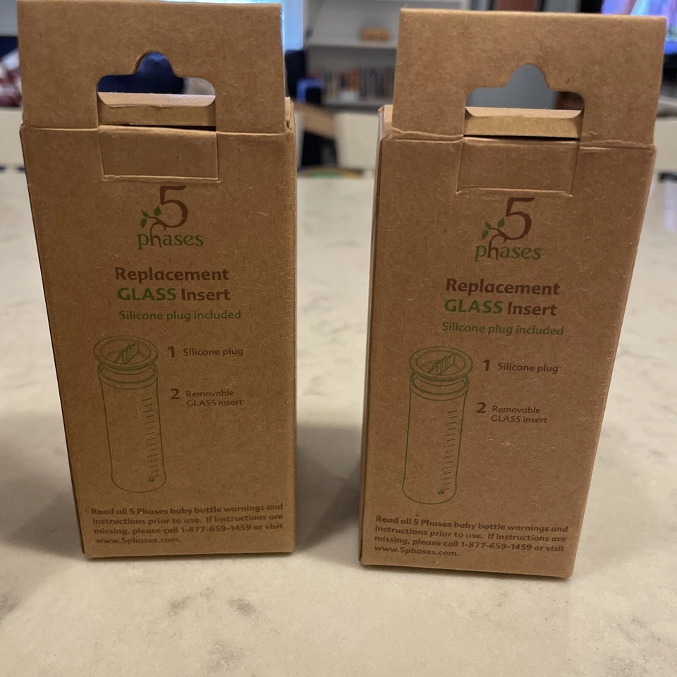 Biberón de vidrio natural 5 fases inserciones pezones 0-3 meses ventilado seguro Foto 3 de 4