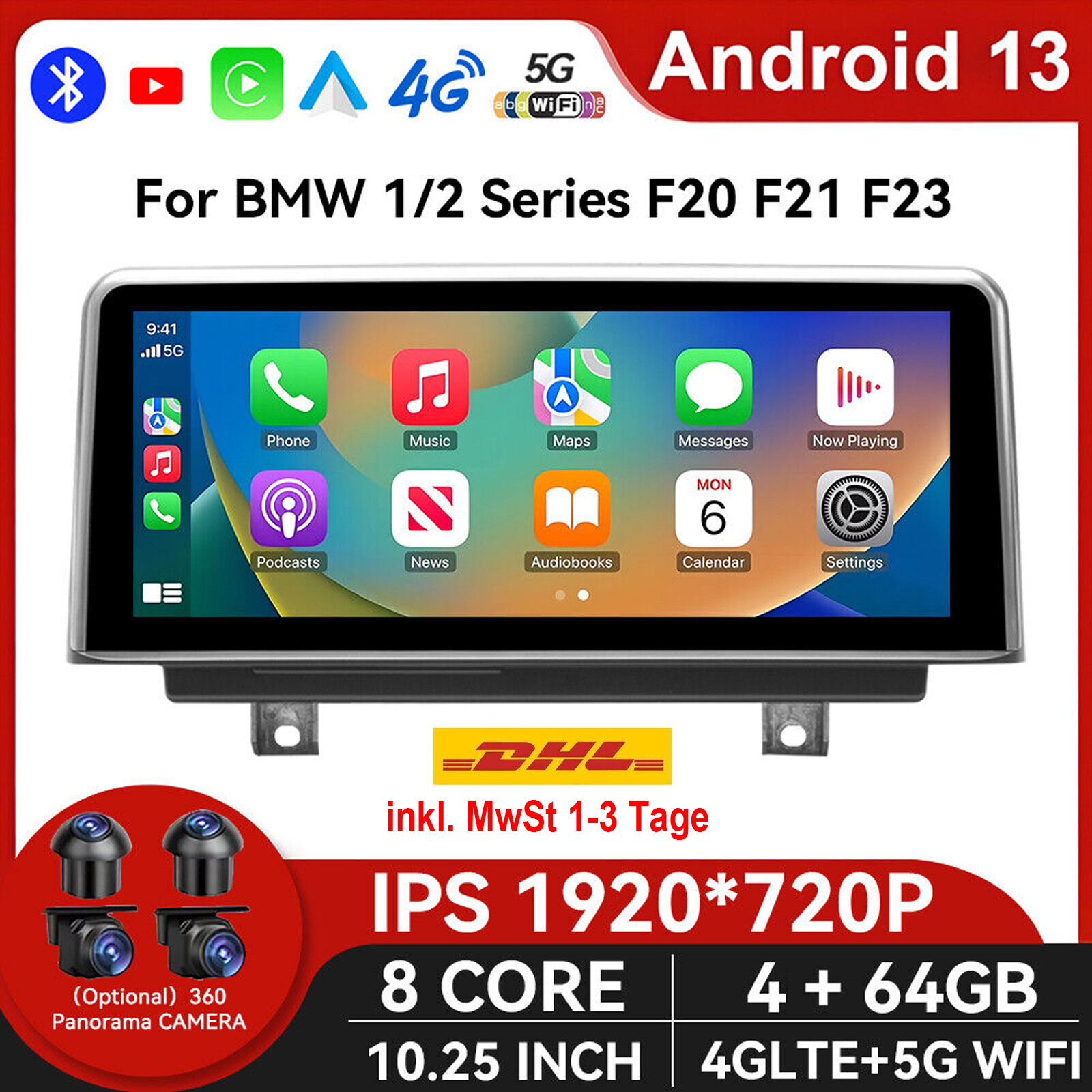 Android 13 GPS CarPlay Touchscreen für BMW 12er F20 F21 F23 NBT SWC Autoradio