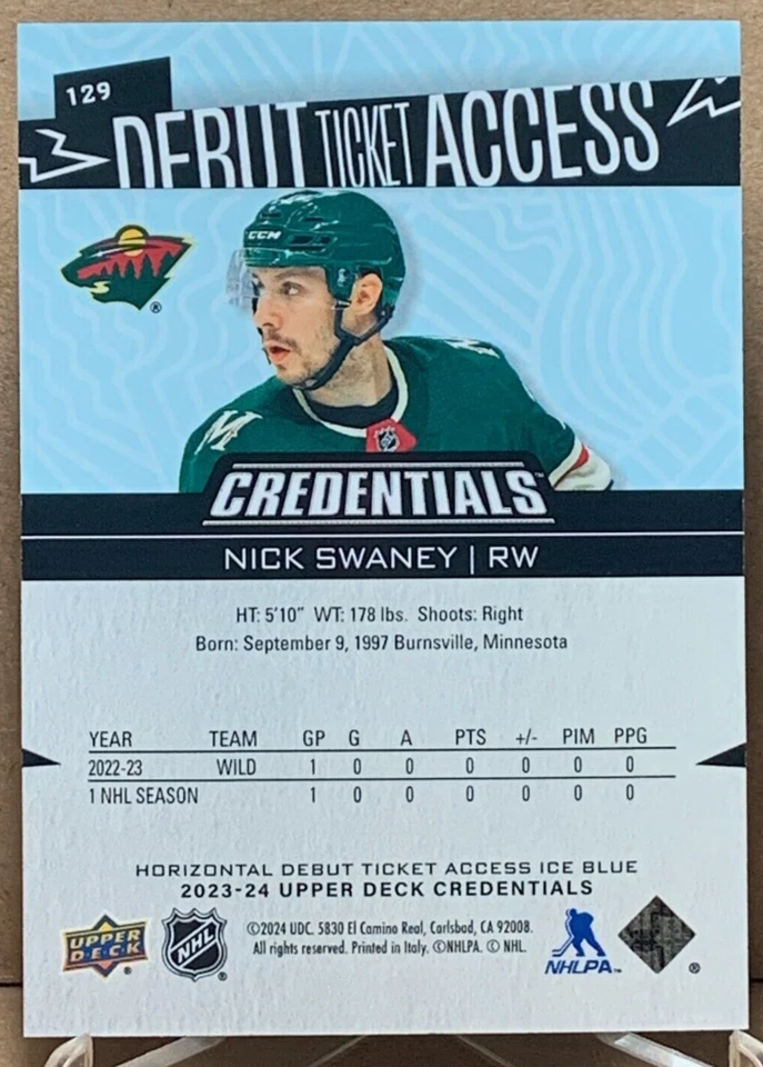 Nick Swaney 2023-24 UD Credentials #129 Debut Ticket Horizontal 452/799 RC - Image 2 of 2