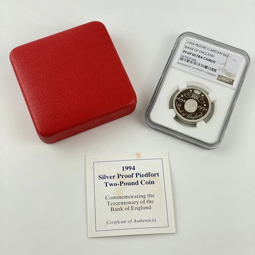 NGC Graded 1994 Piedfort Great Britain Silver £2 Bank Of England PF 69 Cameo