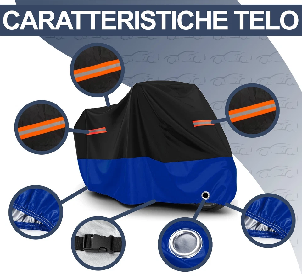 TELO COPRIMOTO SAGOMATO IMPERMEABILE TESSUTO OXFORD 210D TAGLIA L (228x99x124) - Immagine 3 di 4