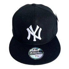 Mens New York NY Yankees Baseball Cap Fitted Hat Flat Brim Multi Size Black NEW