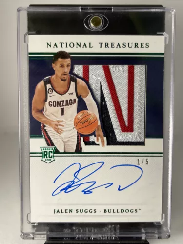 2021 National Treasures Collegiate Jalen Suggs RPA 1/5 Rookie Patch On Card Auto