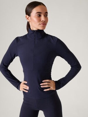 Athleta XL Extra Large Transcend Half Zip Shirt Top Navy NEW! #788373