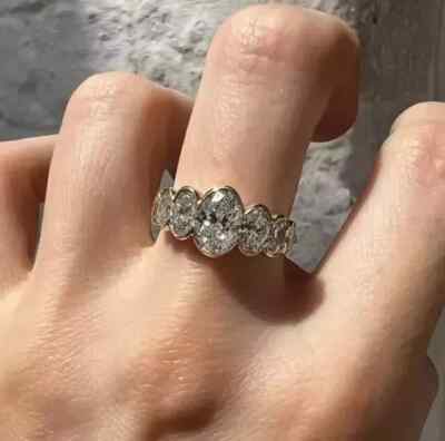 3Ct Oval Cut Lab Created Diamond 7-Stone Engagement Ring 14k Yellow ...