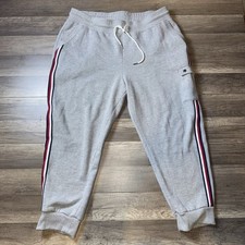 TOMMY HILFIGER LOGO STRIPE WOMENS JOGGER PANTS DRAWSTRING LIGHT GRAY XL