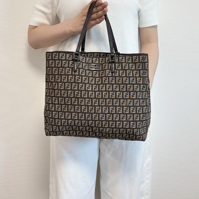 FENDI Zucchino FF logo Tote Bag Handbag Dark Brown