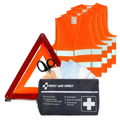 First Aid Only Kfz Verbandtasche DIN 13164, Warndreieck, 4 x Warnweste Orange