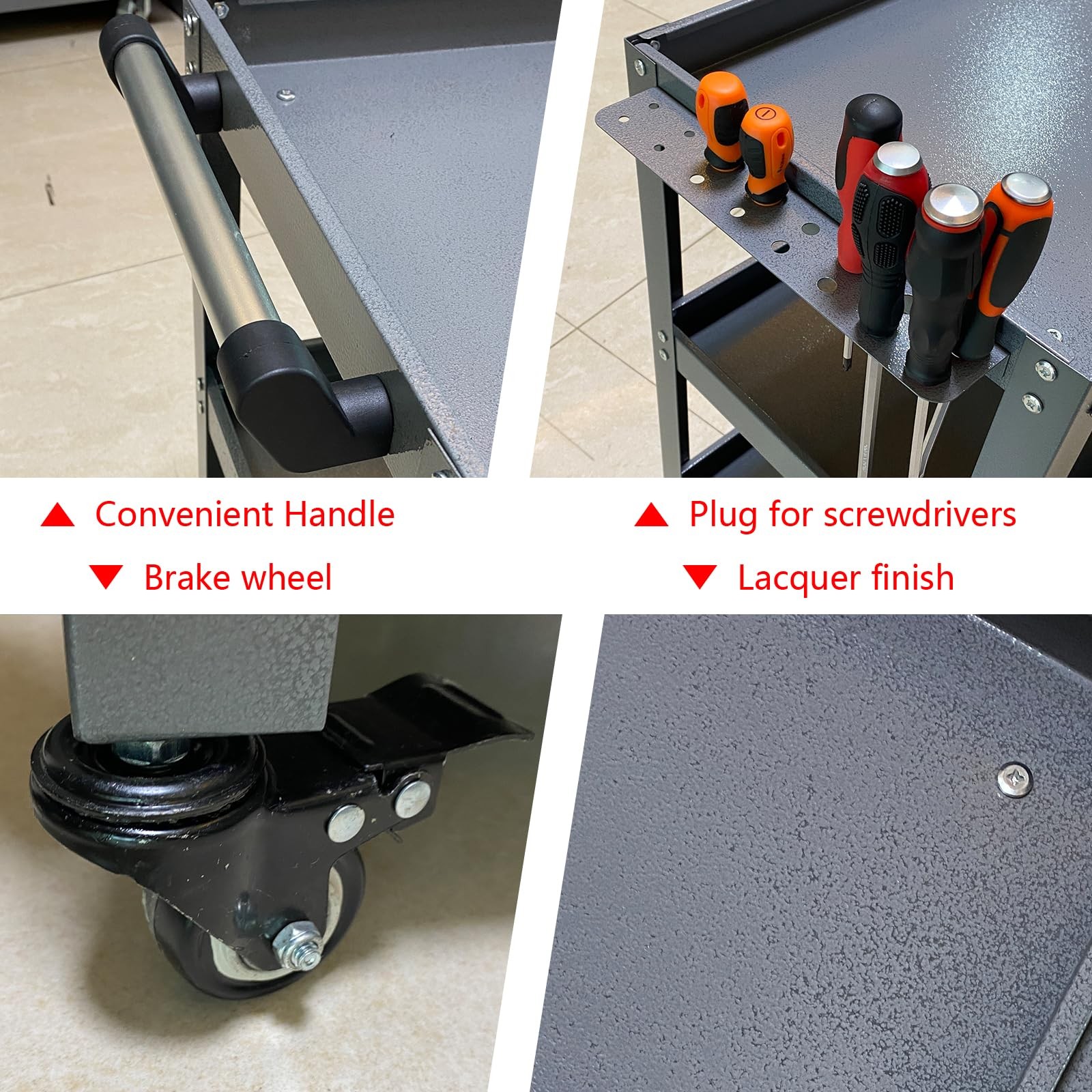 3 Tier Rolling Metal Tool Cart, Utility Carts Storage Organizer, for Garage F...