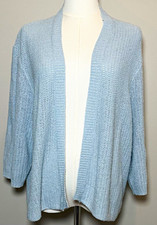 Eileen Fisher Blue Open-Knit Open Front Silk Linen Cardigan Sweater 1X Perfect