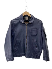 French Military Leather Jacket Blouson/M/Leather/Nvy/Plain 3912