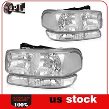 Kit For 99-06 Gmc Sierra 1500 2500 3500 Chrome Headlights Reflector Headlamp Set