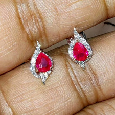 2Ct Round Lab Created Red Ruby Solitaire Stud Earrings 14K White Gold Plated