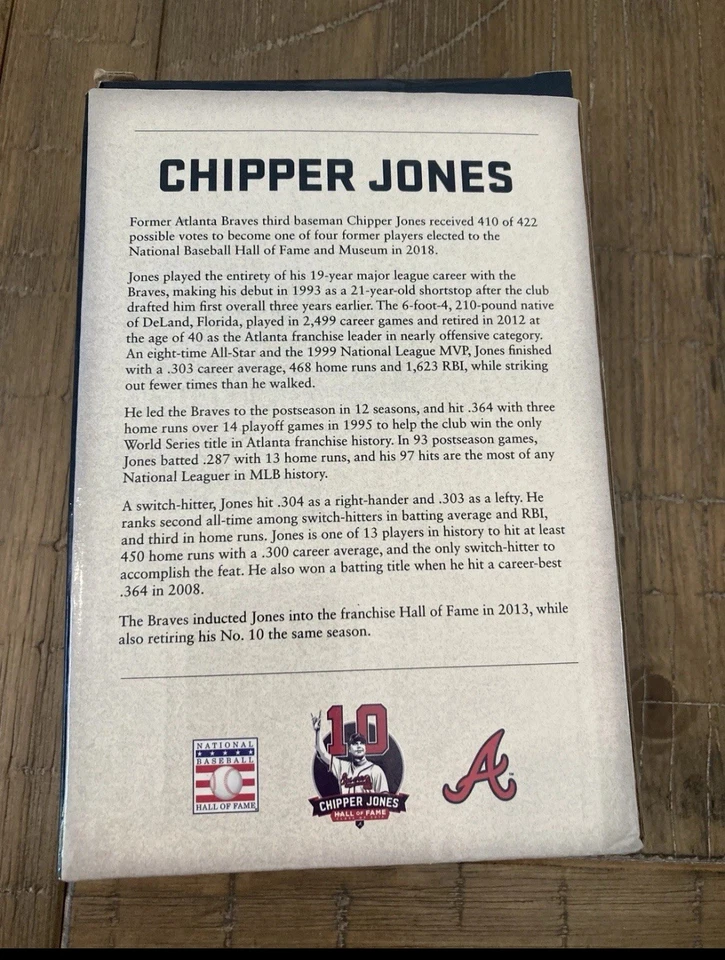 Atlanta Braves Chipper Jones Replica Hall of Fame Plaque, In Box - Image 4 of 4