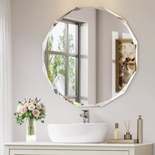 24"x24" Frameless Round Mirror Beveled Vanity Mirror for Bedroom/Entryway