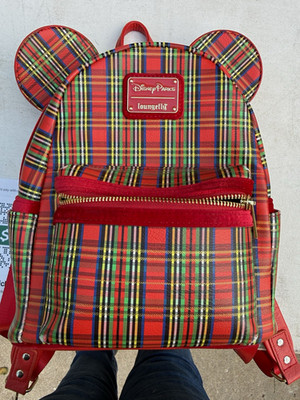 Loungefly Disney Parks Mickey Mouse Plaid Mini Backpack w/ Ears Red Multi