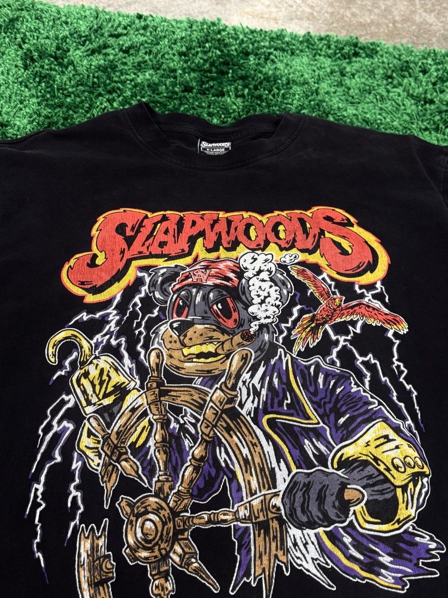 Slapwood Cigar Smoke Wood Pirate Bear Streetwear Weed Tee Black XL View 2