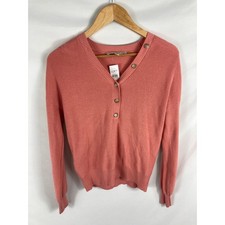 NWT Ann Taylor LOFT Button V Neck Pink Knit Sweater Size Small