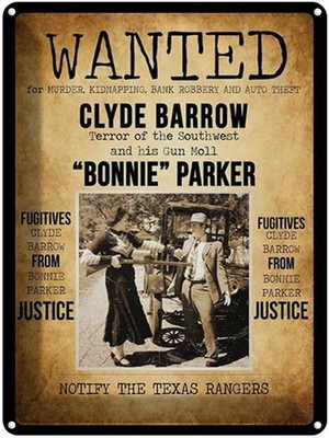 Blechschild 40x30 cm wanted Clyde Barrow Bonnie Deko Geschenk Metall Schild
