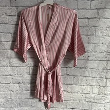 NEW WITH TAGS VICTORIAS SECRET PINK WHITE STRIPE ROBE WOMENS M/ L SATIN