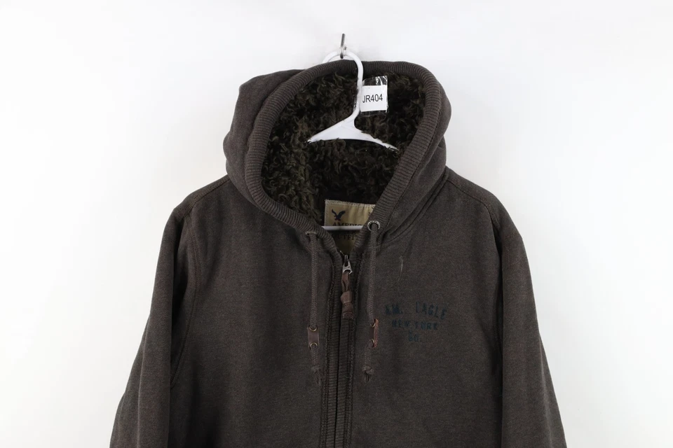 Vtg Y2K American Eagle Mens L Heavyweight Deep Pile Fleece Lined Hoodie Jacket - Image 2 of 4