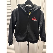 Quiksilver Boys Black Sherpa Lined Hoodie Sweatshirt Logo Tag Youth M 10/12 NWT