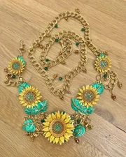 MASSIVE RARE Lunch At The Ritz Gold Tone SUNFLOWER Rhinestone Belt Signed