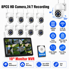 8 Camera Security System Wireless with 10CH NVR 10 Inch Monitor 500GB HDD WiFi