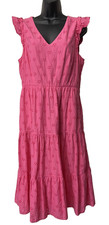 J Crew Eyelet Tiered Midi Dress Flutter Sleeve Pink 12