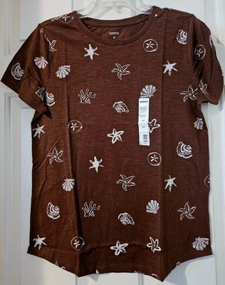Sonoma Women s The Everyday Tee Shirt~ Sz M ~Brown Seashells ~NWT
